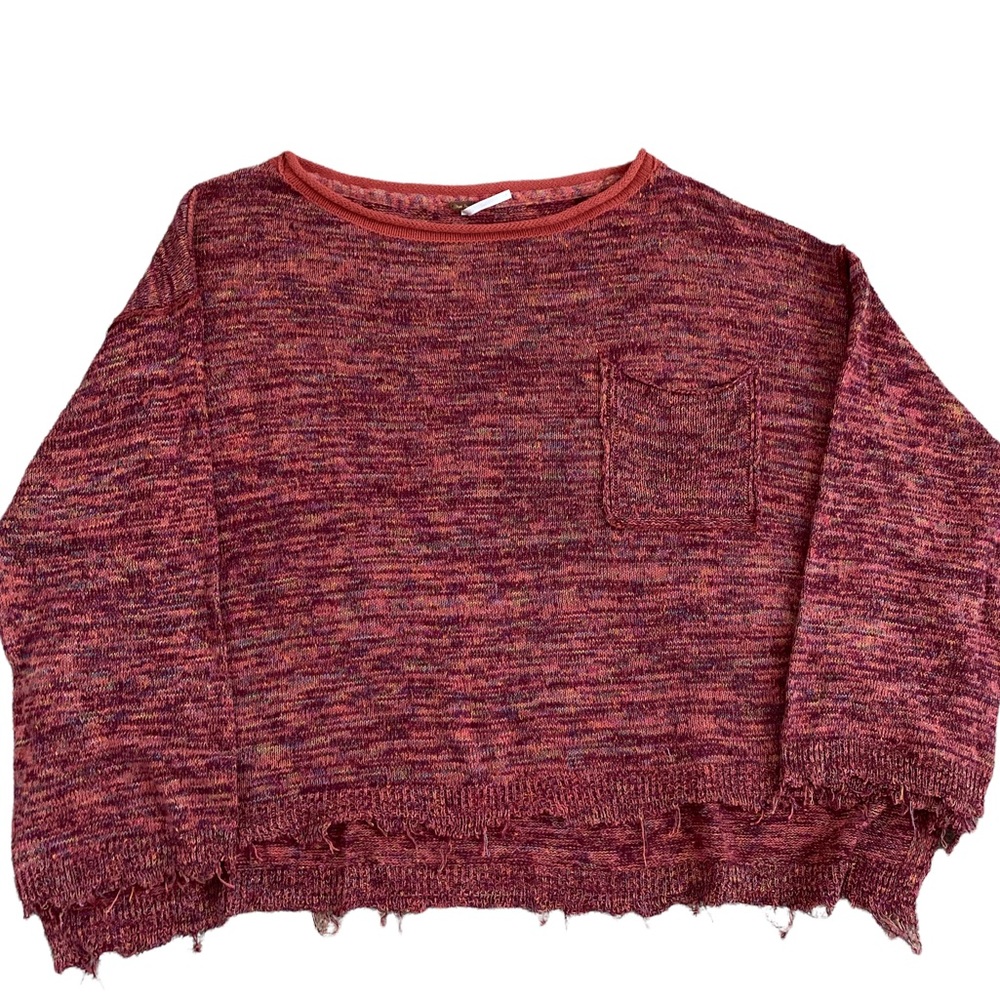 Free People Red Multicolored Crop Sweater/Shirt